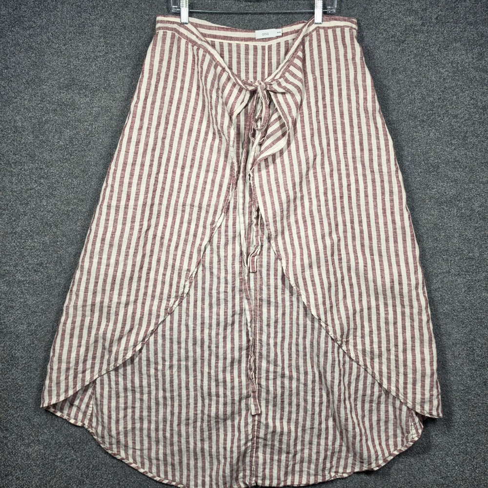 Onia Amanda Linen Skirt Womens Medium Maxi Wrap Red White Striped